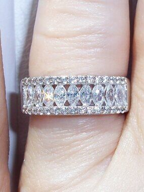 925 STERLING SILVER Marquise & Round Cut Cubic Zirconia Band Ring